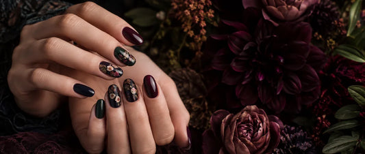 Dark Floral Nails for a Moody Autumn Manicure