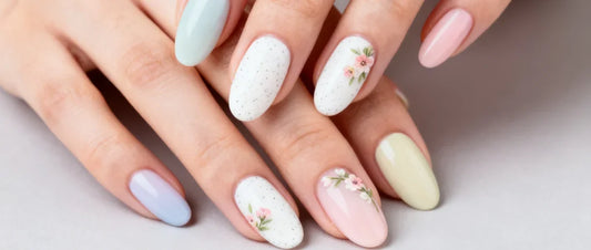 Delicate Florals and Speckled Finishes Trending in Easter Nail Designs